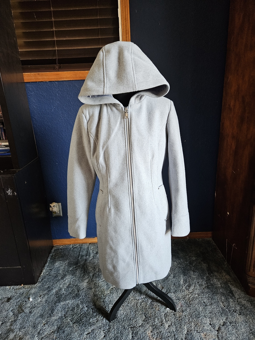 Vince Camuto Light Blue Gray Hooded Zip Front Pea Coat size medium